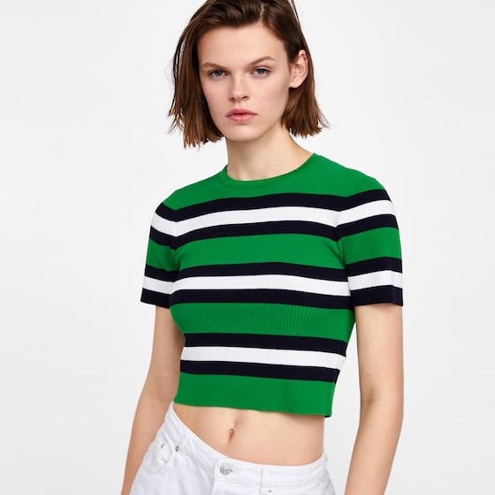 Zara green striped knit top - Picture 2 of 6